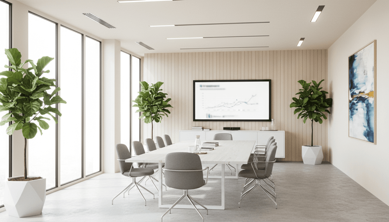 Bright modern office meeting room with natural light