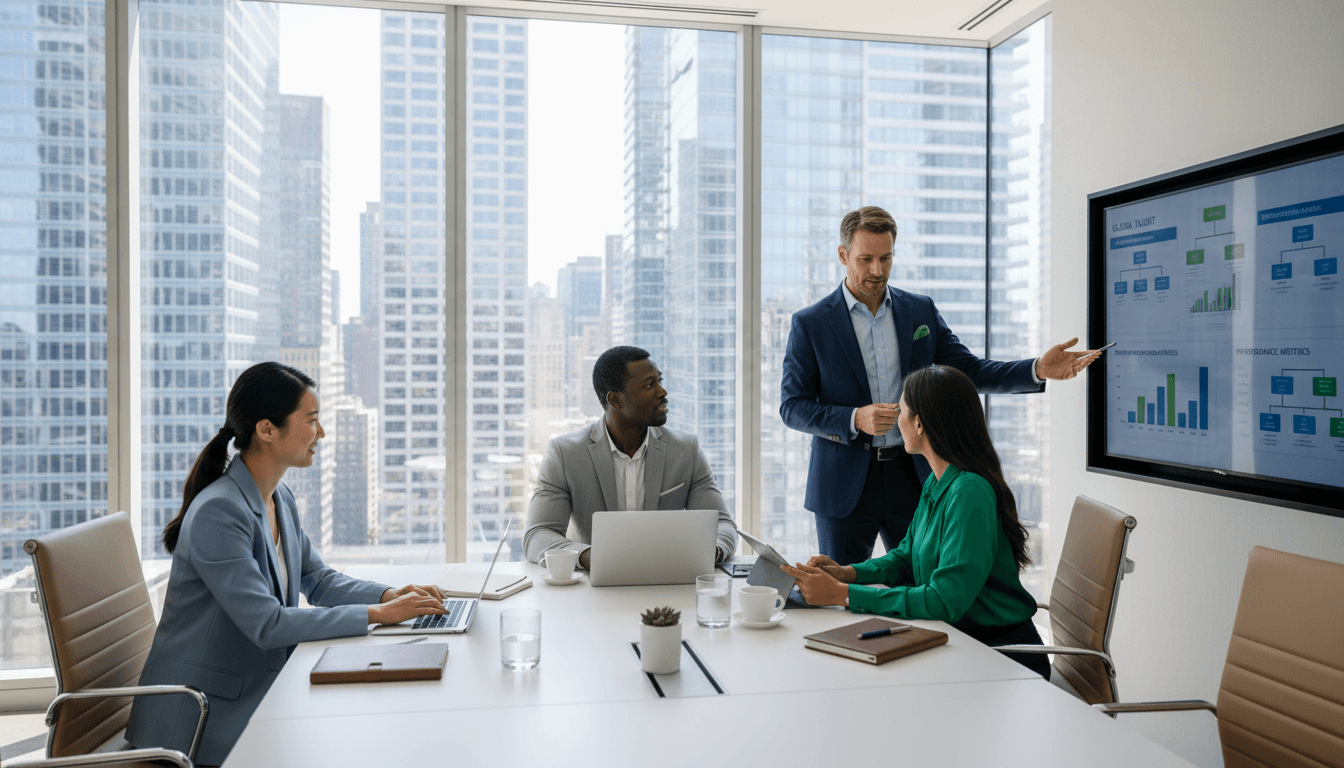 HR consultant meeting with a client at a bright modern office desk
